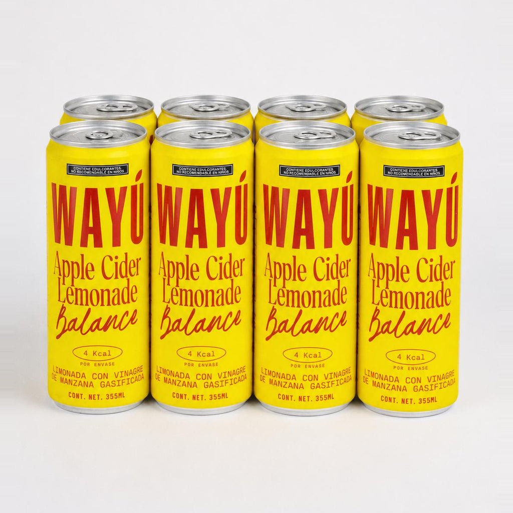 Pack de 8 latas Wayú Apple Cider Lemonade Balance, foto de estudio