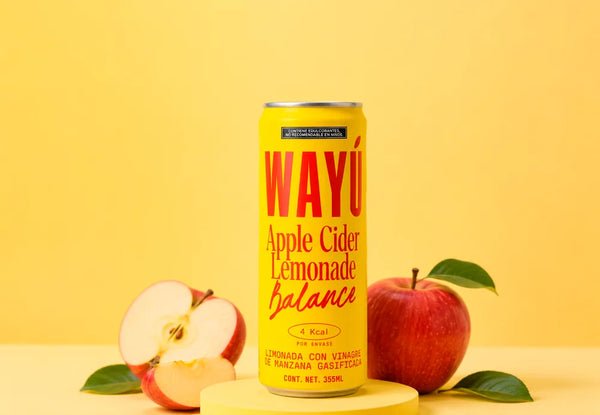 Wayú Apple Cider Lemonade Balance 12 pack: limonada gasificada con vinagre de manzana, 4 kcal por lata de 355 ml, hecha en Guadalajara, México